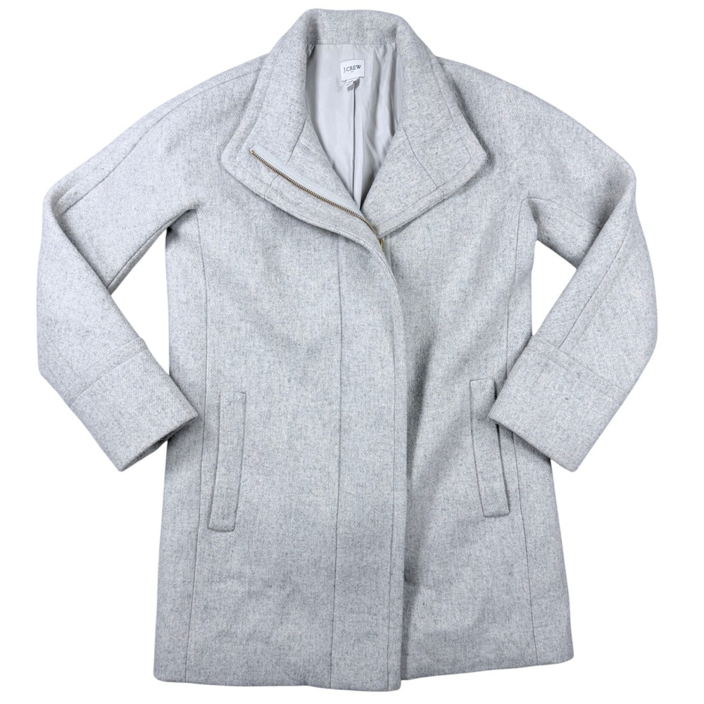J.Crew Lodge Coat Heather Gray Wool Blend Asymmetric Zip AB946 Womens 2P